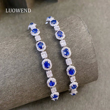 Load image into Gallery viewer, LUOWEND 18K White Gold Natural Diamond and Sapphire Bracelet for Women