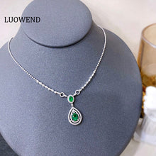 Load image into Gallery viewer, LUOWEND 18K White Gold Real Natural Emerald Earrings&Ring&Necklace for Women