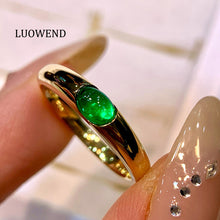 Load image into Gallery viewer, LUOWEND 18K Yellow Gold Natural Emerald Ring for Women