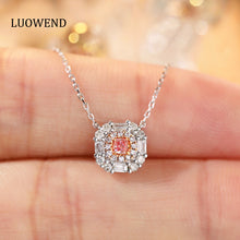 Load image into Gallery viewer, LUOWEND 18K White Gold Real Natural Pink Diamond Pendant Necklace for Women