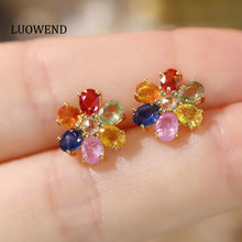 Load image into Gallery viewer, LUOWEND 18K Yellow Gold Real Natural Aquamarine Earrings for Women