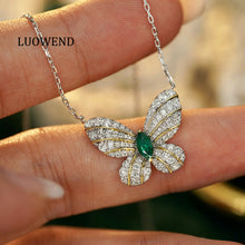 Load image into Gallery viewer, LUOWEND 18K White and Yellow Gold Real Natural Diamond and Emerald Necklace for Women