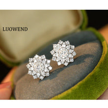 Load image into Gallery viewer, LUOWEND 18K White Gold Real Natural Diamond Earrings for Women