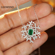Load image into Gallery viewer, LUOWEND 18K White Gold Real Natural Emerald and Diamond Gemstone Necklace for Women