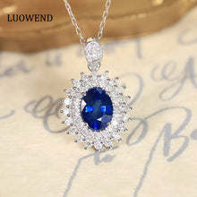 Load image into Gallery viewer, LUOWEND 18K White Gold Real Natural Sapphire and Diamond Gemstone Necklace for Women