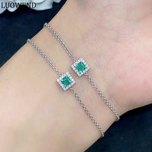 Load image into Gallery viewer, LUOWEND 18K White Gold Real Natural Emerald Gemstone Bracelet for Women