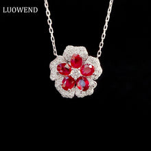 Load image into Gallery viewer, LUOWEND 18K White Gold Real Natural Ruby and Diamond Gemstone Necklace for Women