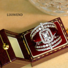 Load image into Gallery viewer, LUOWEND 18K White Gold Natural Diamond Ring for Women