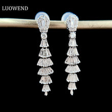 Load image into Gallery viewer, LUOWEND 18K White Gold Real Natural Diamond Drop Earrings for Women
