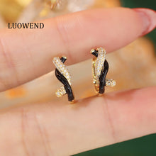 Load image into Gallery viewer, LUOWEND 18K Yellow Gold Real Natural Diamond Hoop Earrings for Women