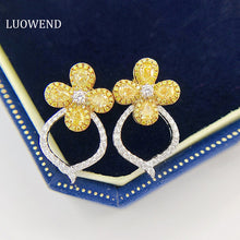Load image into Gallery viewer, LUOWEND 18K White Gold Real Natural Yellow Diamond Stud Earrings for Women