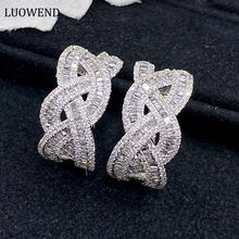 Load image into Gallery viewer, LUOWEND 18K White Gold Real Natural Diamond Hoop Earrings for Women