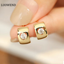 Load image into Gallery viewer, LUOWEND 18K Yellow Gold Real Natural Diamond Stud Earrings for Women