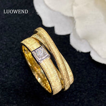 Load image into Gallery viewer, LUOWEND 18K Yellow Gold Real Natural Diamond Ring for Women