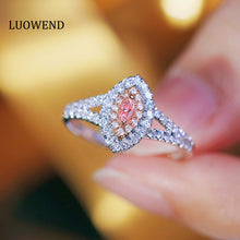 Load image into Gallery viewer, LUOWEND 18K White Gold Real Natural Pink Diamond Ring for Women