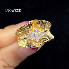 Load image into Gallery viewer, LUOWEND 18K Yellow Gold Real Natural Diamond Ring for Women