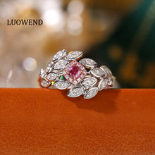 Load image into Gallery viewer, LUOWEND 18K White Gold Real Natural Pink Diamond Ring for Women
