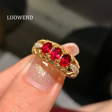 Load image into Gallery viewer, LUOWEND 18K Yellow Gold Natural Ruby Ring for Women
