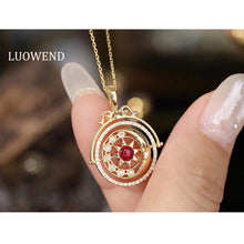 Load image into Gallery viewer, LUOWEND 18K Yellow Gold Real Natural Ruby and Diamond Gemstone Necklace for Women
