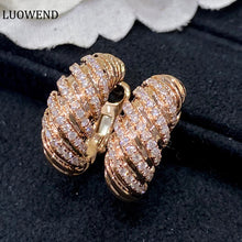 Load image into Gallery viewer, LUOWEND 18K Rose Gold Real Natural Diamond Hoop Earrings for Women