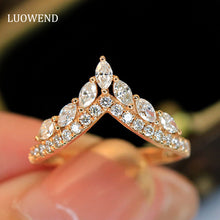 Load image into Gallery viewer, LUOWEND 18K Yellow Gold Real Natural Diamond Ring for Women