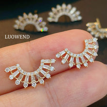 Load image into Gallery viewer, LUOWEND 18K Yellow Gold Real Natural Diamond Stud Earrings for Women
