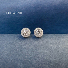 Load image into Gallery viewer, LUOWEND 18K White Gold Natural Diamond Earrings for Women