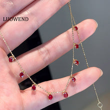 Load image into Gallery viewer, LUOWEND 18K Yellow Gold Natural Ruby Necklace for Women