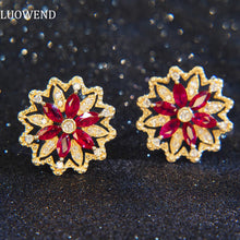 Load image into Gallery viewer, LUOWEND 18K Yellow Gold Real Natural Ruby and Diamond Gemstone Earrings for Women