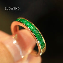 Load image into Gallery viewer, LUOWEND 18K Yellow Gold Natural Emerald Ring for Women