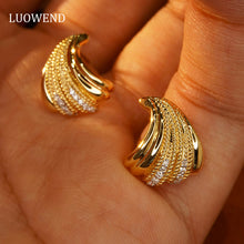 Load image into Gallery viewer, LUOWEND 18K Yellow Gold Real Natural Diamond Stud Earrings for Women