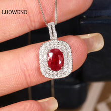 Load image into Gallery viewer, LUOWEND 18K White Gold Real Natural Ruby and Diamond Gemstone Necklace for Women