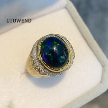 Load image into Gallery viewer, LUOWEND 18K Yellow Gold Natural Opal Ring for Women