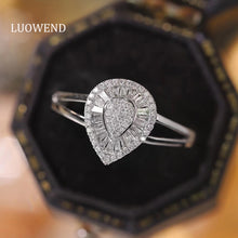 Load image into Gallery viewer, LUOWEND 18K White Gold Real Natural Diamond Ring for Women