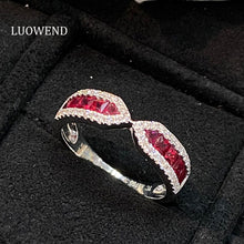 Load image into Gallery viewer, LUOWEND 18K White Gold Real Natural Ruby Gemstone Ring for Women