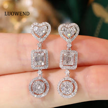 Load image into Gallery viewer, LUOWEND 18K White Gold Natural Diamond Drop Earrings for Women