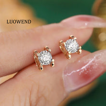 Load image into Gallery viewer, LUOWEND 18K Rose Gold Real Natural Diamond Stud Earrings for Women