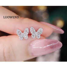 Load image into Gallery viewer, LUOWEND 18K White Gold Real Natural Diamond Stud Earrings for Women