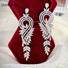 Load image into Gallery viewer, LUOWEND 18K White Gold Real Natural Diamond Drop Earrings for Women