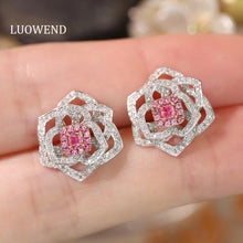 Load image into Gallery viewer, LUOWEND 18K White Gold Real Natural Pink Diamond Stud Earrings for Women