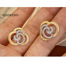 Load image into Gallery viewer, LUOWEND 18K White and Yellow Gold Real Natural Diamond Stud Earrings for Women