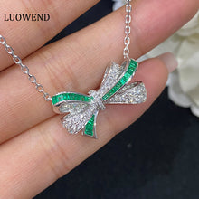 Load image into Gallery viewer, LUOWEND 18K White Gold Real Natural Emerald Gemstone Necklace for Women