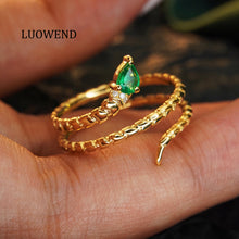 Load image into Gallery viewer, LUOWEND 18K Yellow Gold Real Natural Emerald Ring for Women