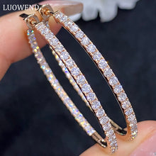 Load image into Gallery viewer, LUOWEND 18K Rose Gold Real Natural Diamond Hoop Earrings for Women