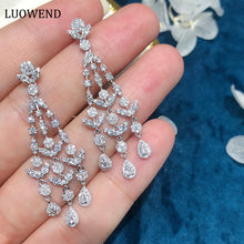 Load image into Gallery viewer, LUOWEND 18K White Gold Real Natural Diamond Drop Earrings for Women