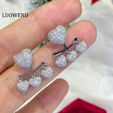 Load image into Gallery viewer, LUOWEND 18K White Gold Real Natural Diamond Drop Earrings for Women