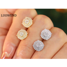 Load image into Gallery viewer, LUOWEND 18K White or Yellow Gold Real Natural Diamond Stud Earrings for Women