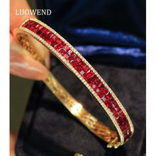 Load image into Gallery viewer, LUOWEND 18K Yellow Gold Fine Jewelry Natural Ruby Bangle for Women