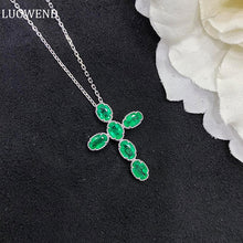 Load image into Gallery viewer, LUOWEND 18K White Gold Real Natural Emerald Gemstone Necklace for Women