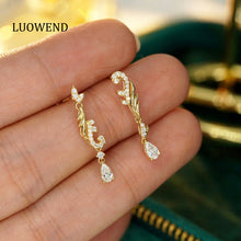 Load image into Gallery viewer, LUOWEND 18K Yellow Gold Real Natural Diamond Drop Earrings for Women